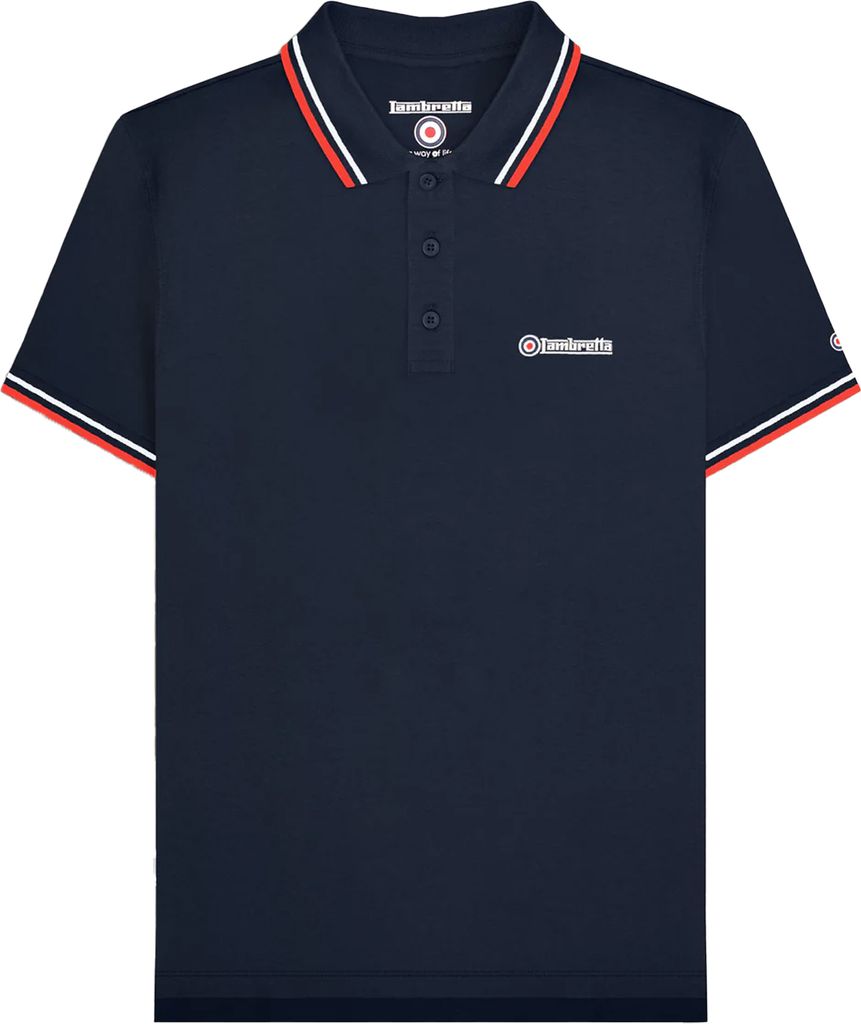 Lambretta - "SS25" Poloshirt für Herren LB271 (3XL) (Dunkel-Marineblau/Weiß/Rot)