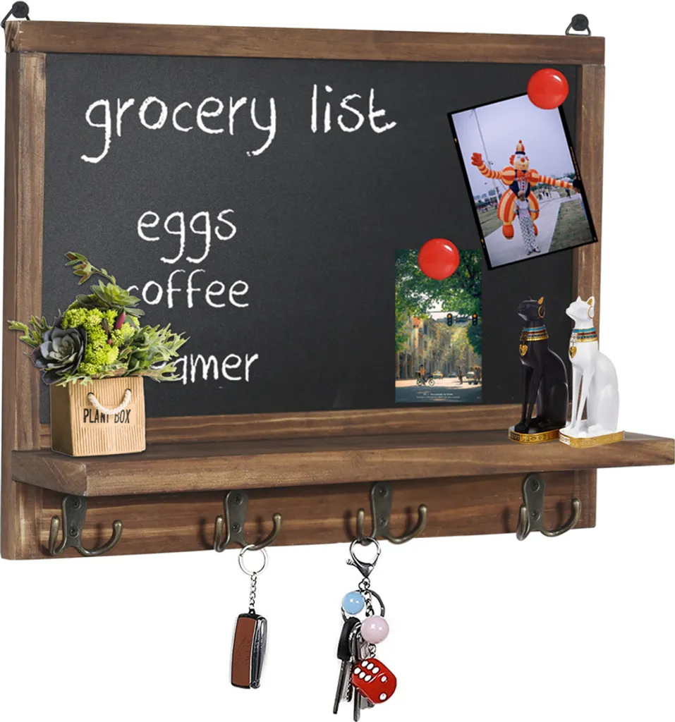 Lavagna WISFOR con tastiera e vassoio per le lettere, lavagna in ardesia e ripiano, lavagna per scrivere con cornice in legno
