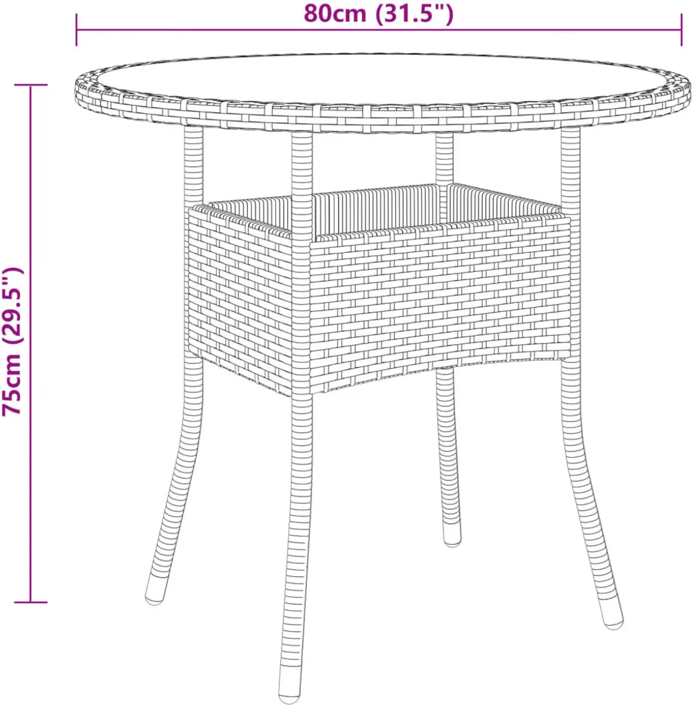 vidaXL Tavolo Esterno Ø80 cm: Struttura Acciaio e Poly Rattan Beige - 5