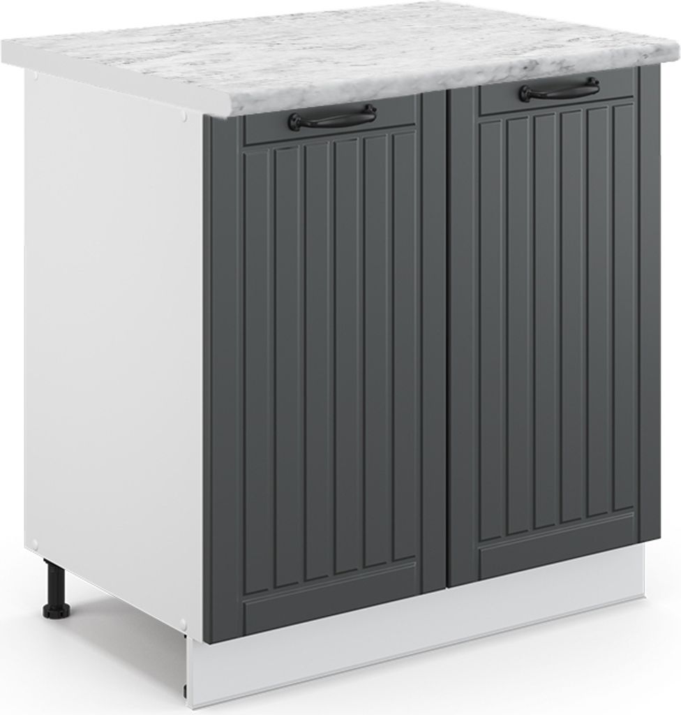 Spülenunterschrank Vicco Fame-Line Anthrazit Landhaus 80 cm mit Regal, AP Marmor, Model 45922