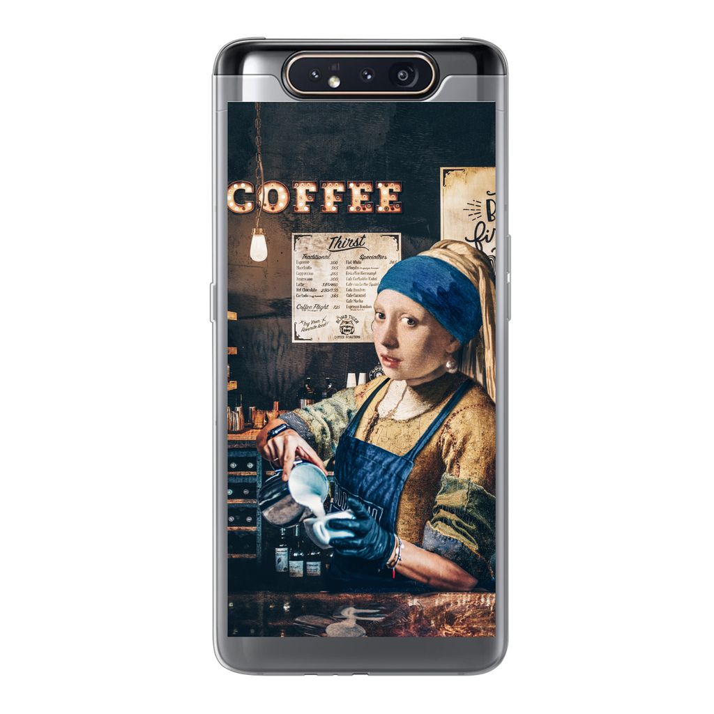 MuchoWow Handyhülle Schutzhülle Hülle für Samsung Galaxy A80 Mädchen mit Perlenohrring - Cappuccino - Barista - Vermeer - Kaffee - Gemälde ...