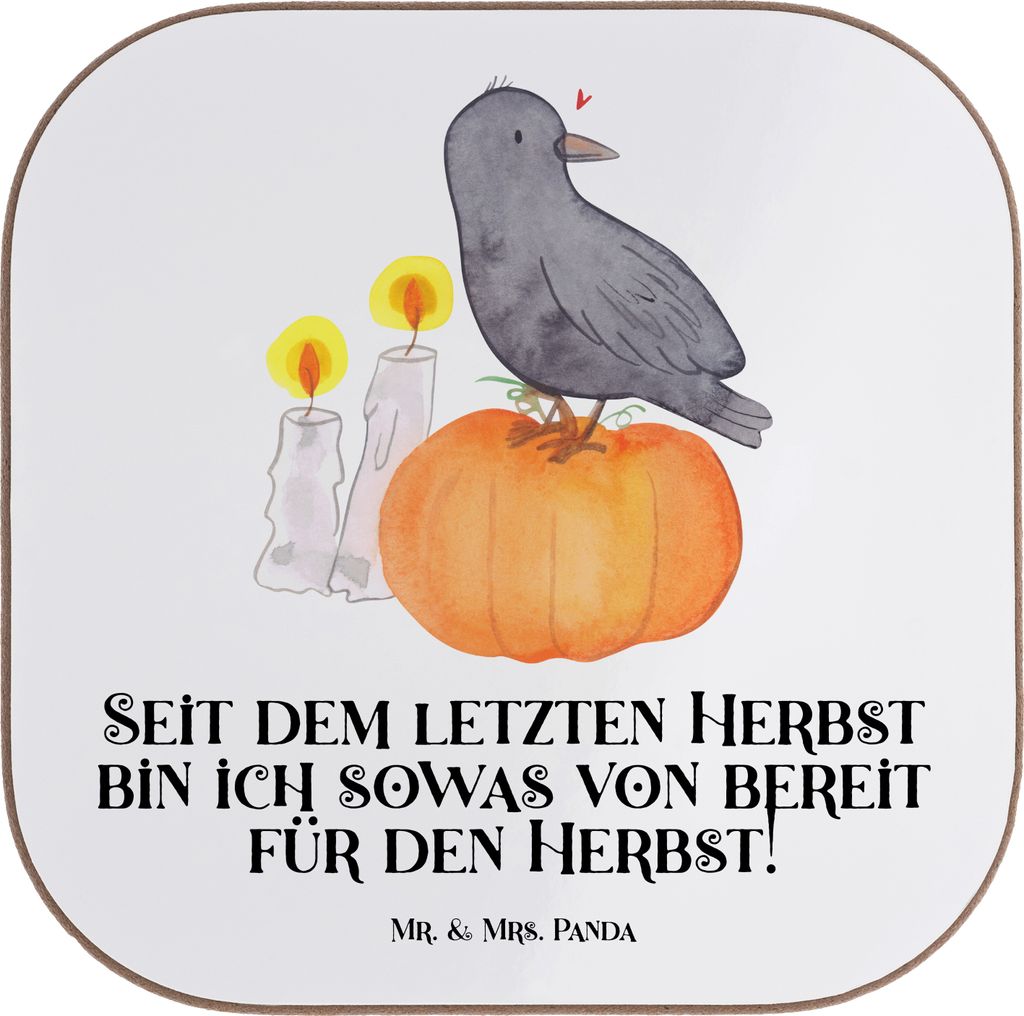 Mr. & Mrs. Panda Tassen Untersetzer Herbstvorfreude - Weiß - Geschenk, schaurige Spiele, Gruselparty, gläseruntersetzer, Halloween Geschenke, Coa...