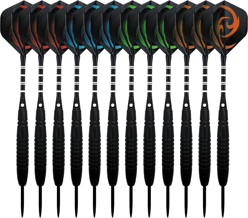 KOHMUI Dartpfeile, 12 Stück Steel Darts Pfeile Set, 23 Gramm Profi Steeldarts mit Metallspitze, Schwarz rutschfeste Eisenfass, Aluminium Schaft, 4...