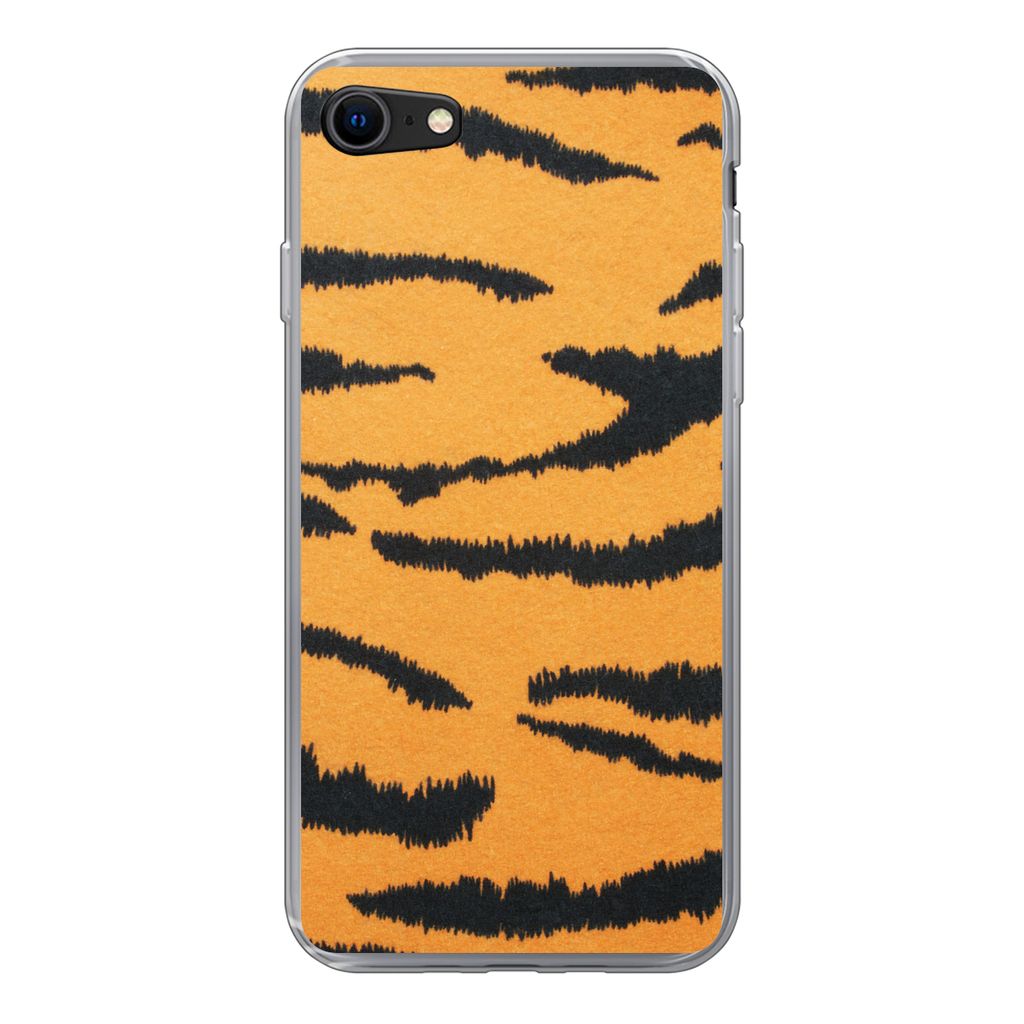 MuchoWow Handyhülle Schutzhülle Hülle für iPhone SE 2022 Tigerdruck - Braun - Orange Silikon Softcase Handy Hülle - Schutzhülle