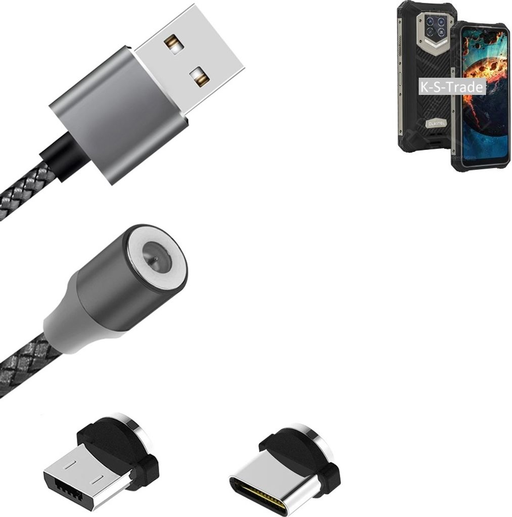 K-S-Trade Hochwertiges Magnet-Lade-kabel Sync-Kabel Daten-Kabel für Oukitel WP15S mit USB-Typ-C-Anschluss und Micro-USB-Anschluss 2A bis zu 480mbps