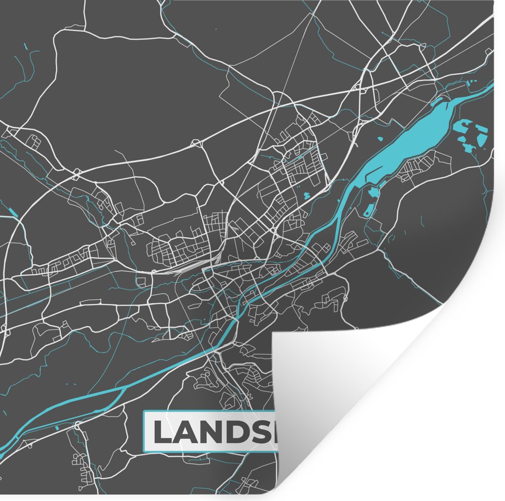MuchoWow Wandtattoo Wandsticker Wandaufkleber Karte - Stadtplan - Landshut - Deutschland - Blau 100x100 cm Selbstklebend und Repositionierbar - W...