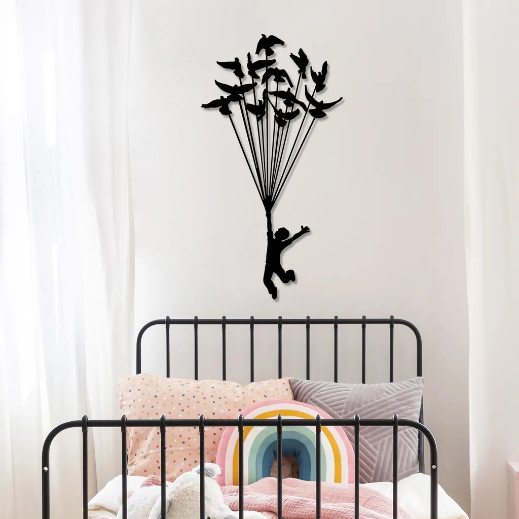 Décoration Murale Métal Flying Boy 3 Design Moderne Noir 45x85cm - 3