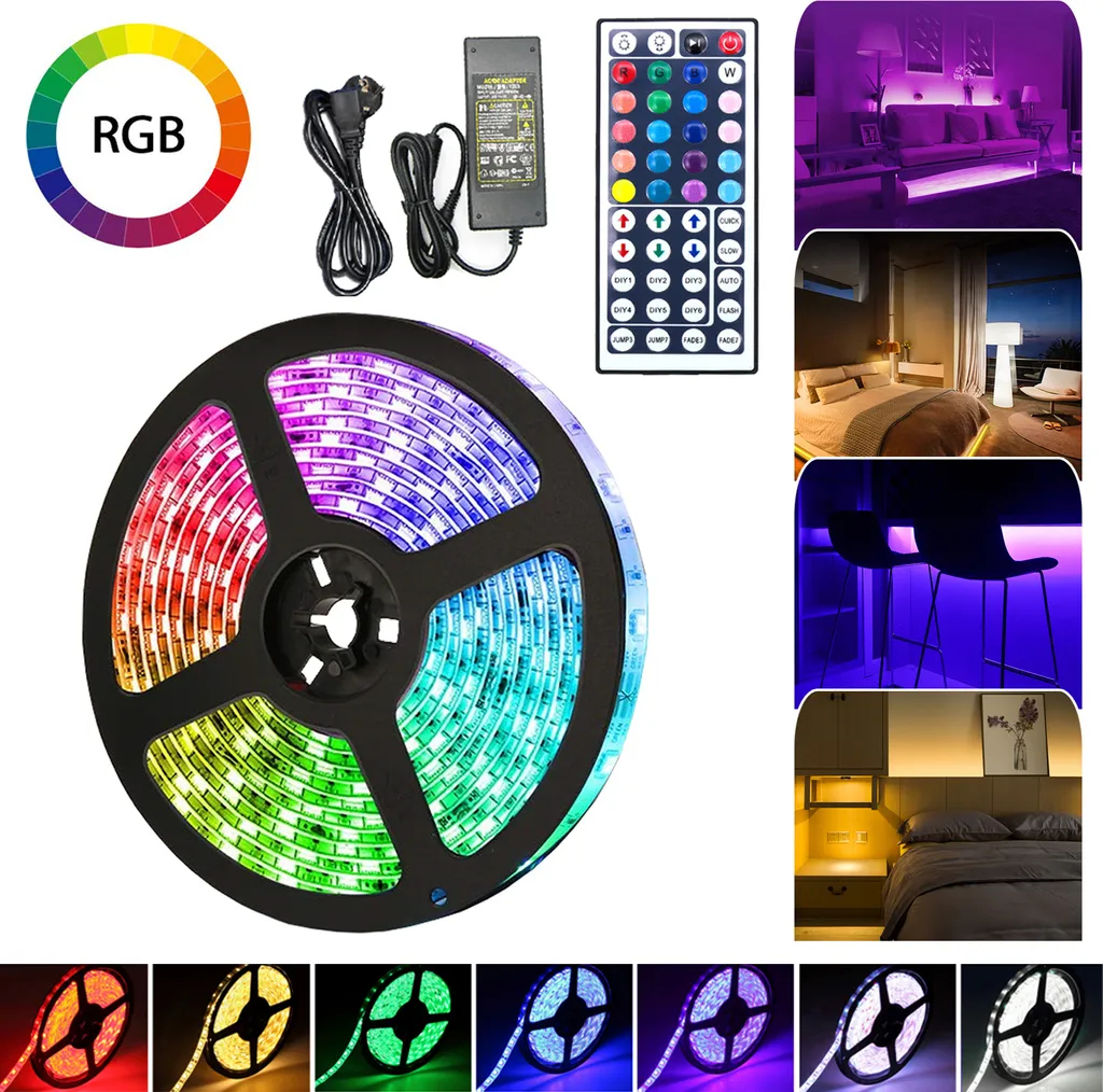 Singolo set di strisce LED da 1M Striscia LED RGB luci fiabesche 30LEDs 5050SMD con 44 pulsanti telecomando
