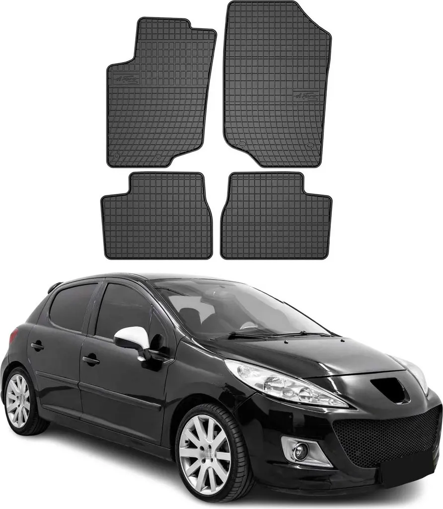 Tappeti Auto Peugeot 207 (2006-2012) Gomma Nera 4 Pezzi Su Misura