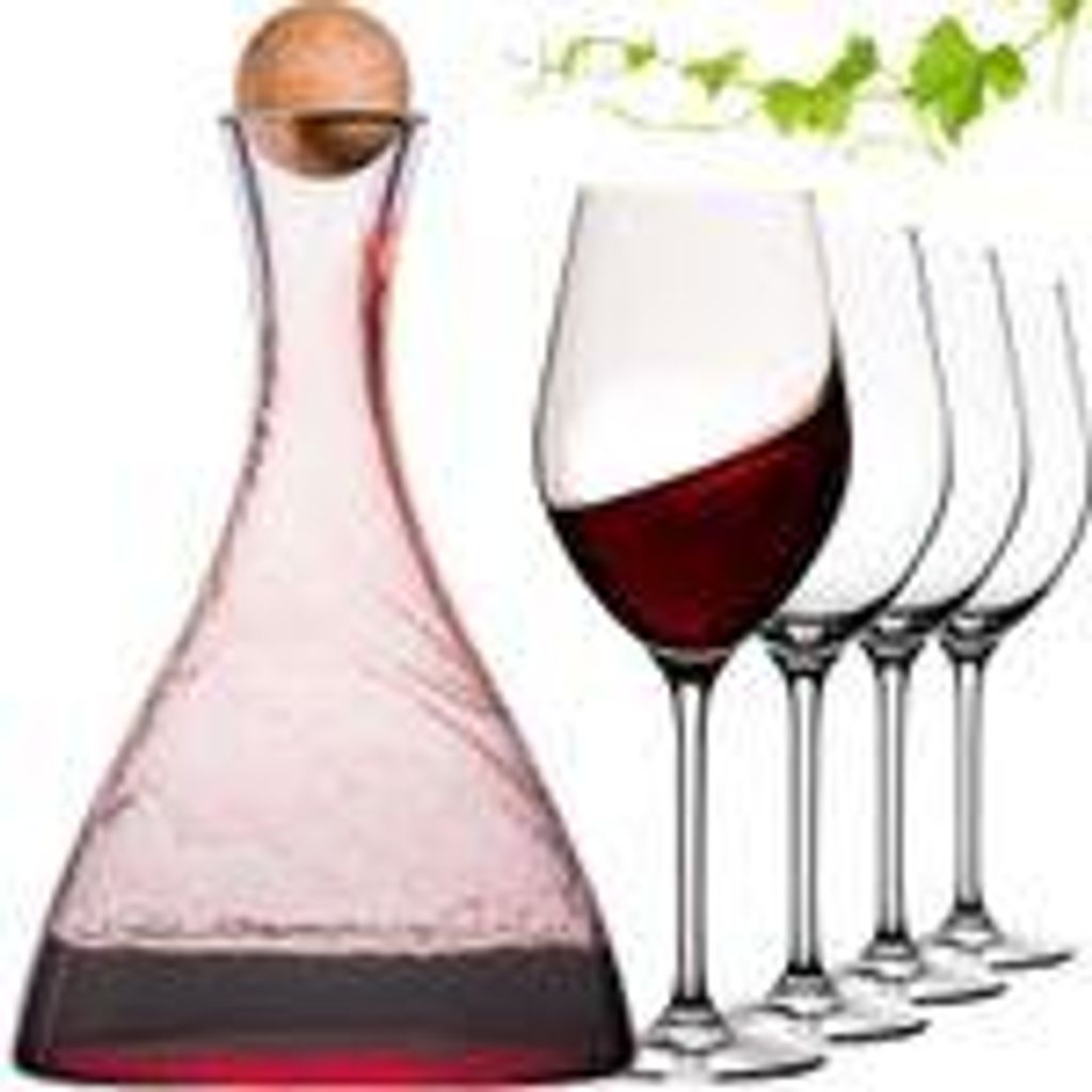 IMPERIAL glass Weindekanter mit 4 Rotweingläsern aus Crystalline Glas Karaffe mit Holzkugelverschluss "Sydney" 1700ml Weingläser 300ml