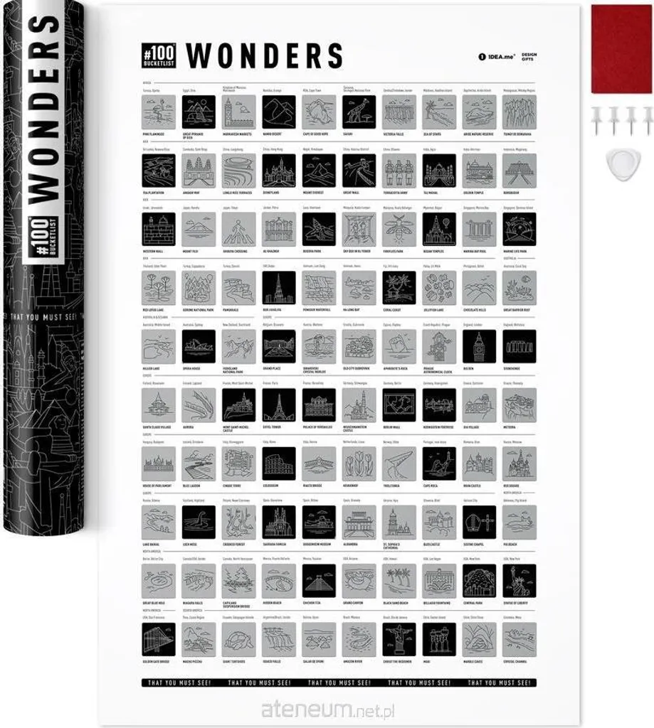 Affiche Bucketlist à gratter des 100 merveilles du monde pour voyageur