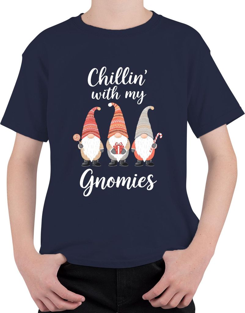 Chillin' with my Gnomies Weihnachten Weihnachtsgnome Wichtel Spaß Uni Kinder T-Shirt, Navy, 152