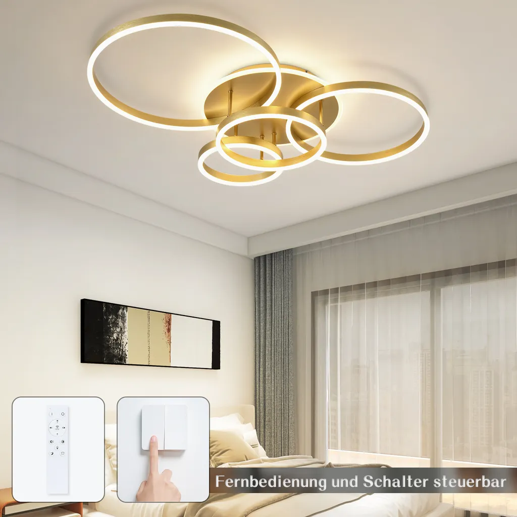 ZMH Plafonnier LED 98cm 90W à Intensité Variable avec Télécommande Or - 4