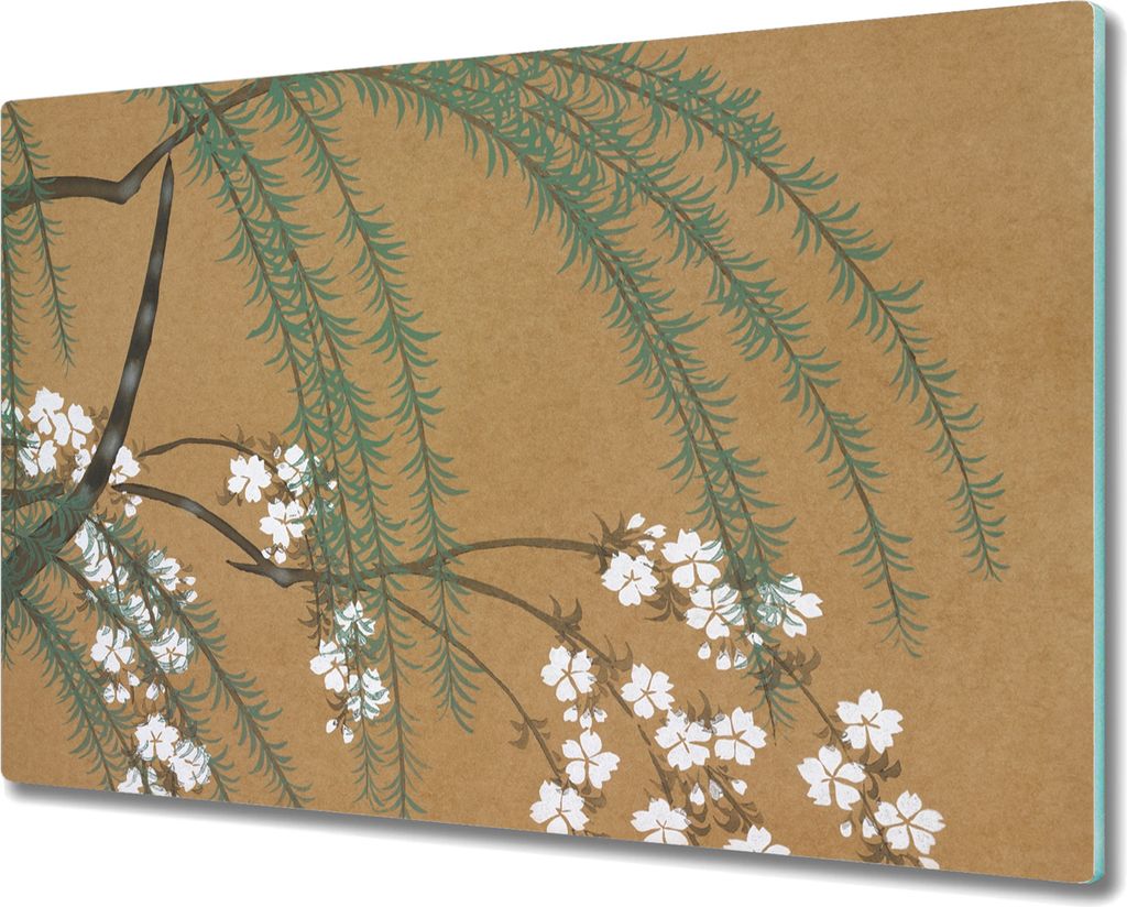 Coloray Herdabdeckplatte 80x52 cm Schneidebrett Kochplattenabdeckung Küchenbrett Hackbrett - Baumzweige Blumen Blätter