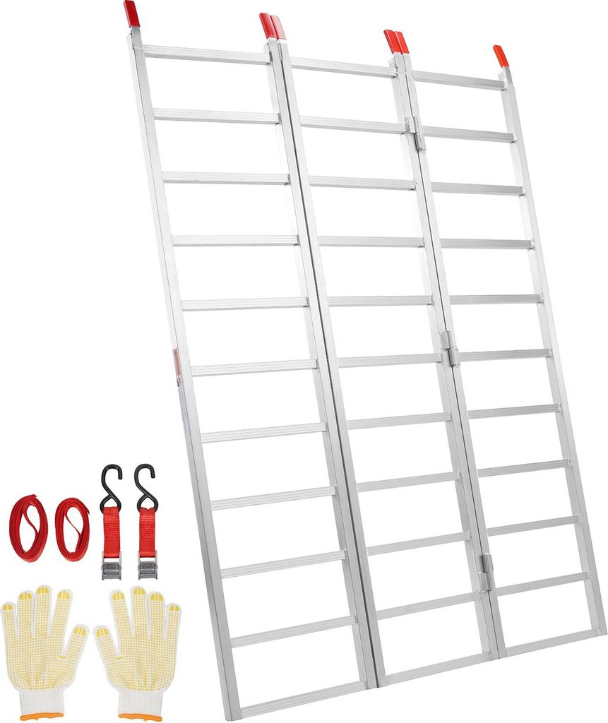 Aluminiumrampen, Dreifach Faltbare Rampe mit Lastgurten, 700 kg Klappbare Laderampe für Motorräder, Traktoren, ATV/UTV, Lkws, Rasenmäher, Schnee...