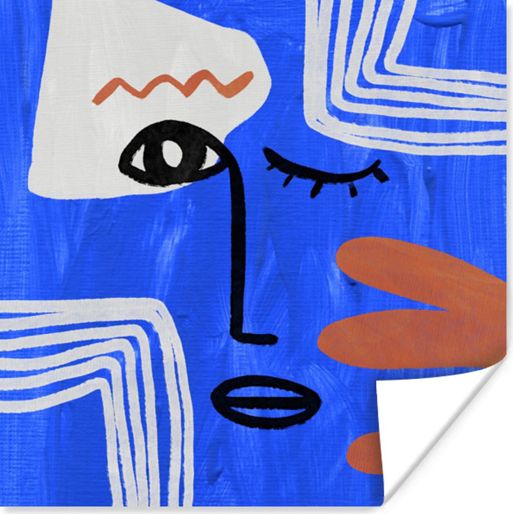 MuchoWow Poster Porträt - Blau - Abstrakt 75x75 cm - Wand Dekoration