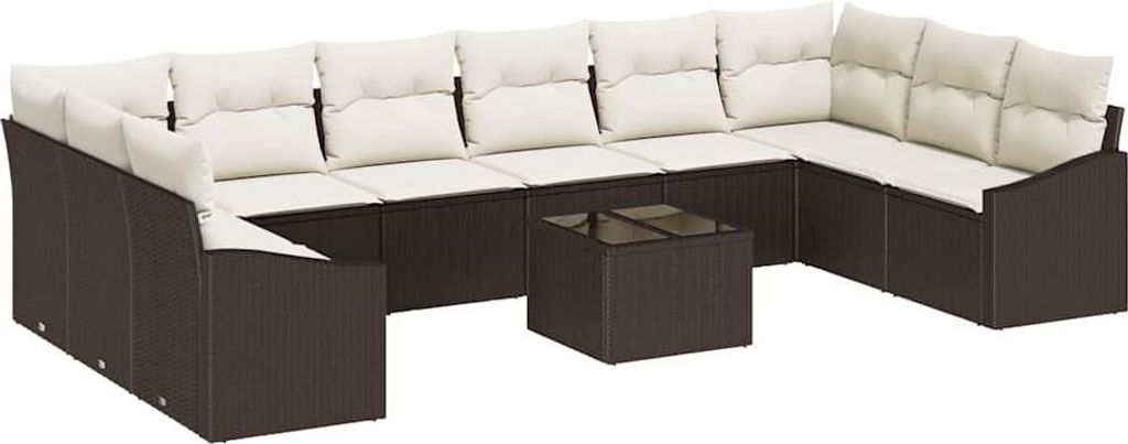 vidaXL Sofa Set mit Kissen 11 pcs Braun Poly Rattan