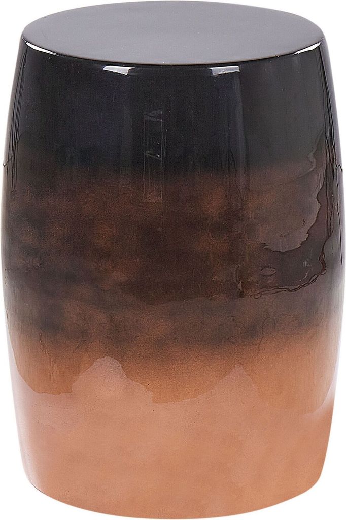 BELIANI Beistelltisch Goldbraun und Schwarz Metall Glänzend Hoch Rund 26cm Trommelform Fassform Farbverlauf Modern Couchtisch für Pflanzen Wohnzi...