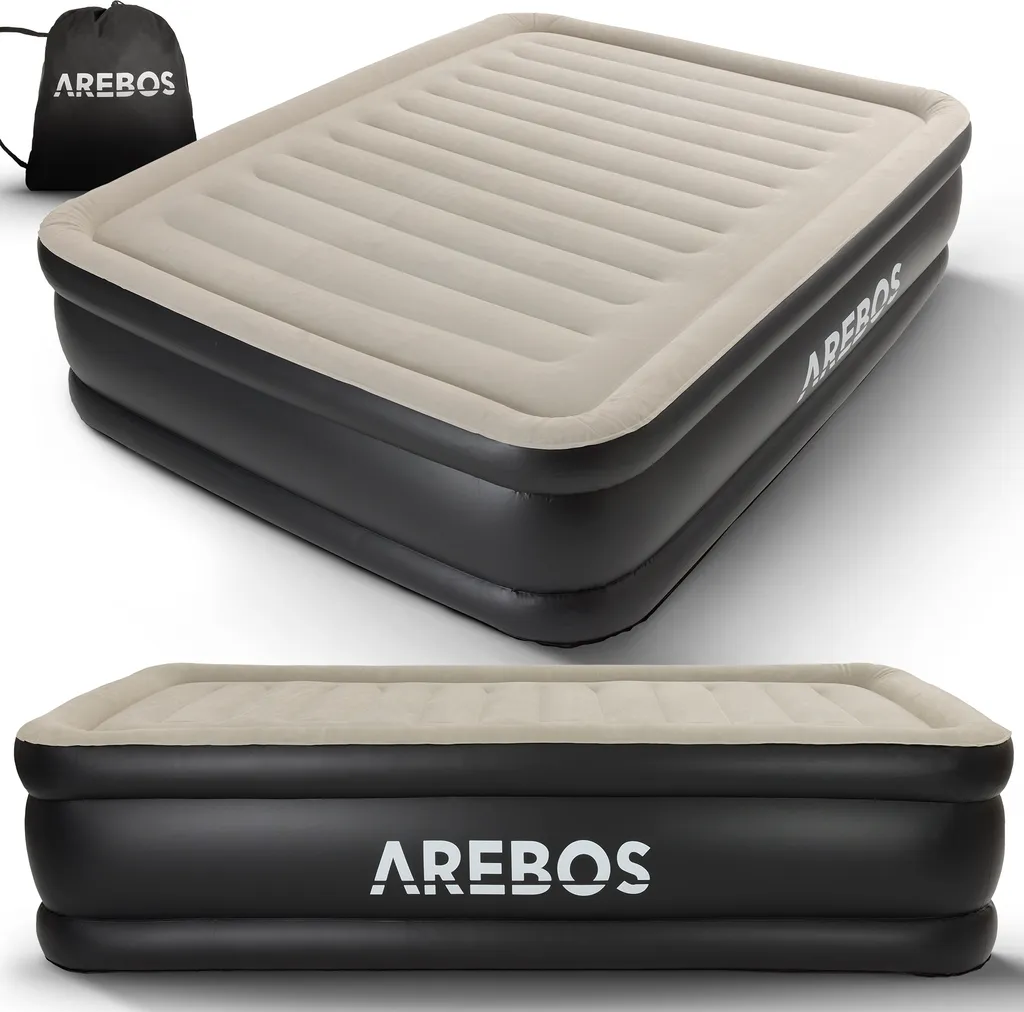 Matelas d'appoint gonflable pour invités 2 places AREBOS Gris et Noir