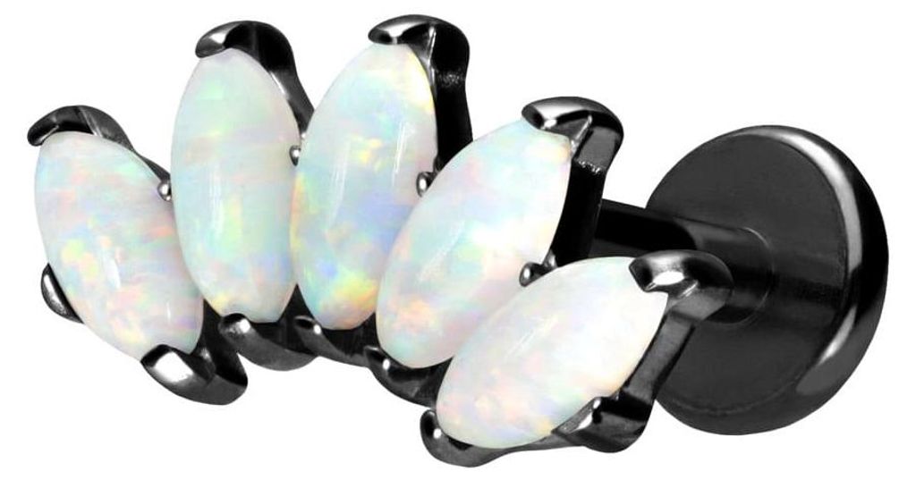 Ohrpiercing, Nasenpiercing Titan Labret mit Push Fit BOGEN + SYNTHETSCHE OPALE Schwarz Stablänge: 7mm | Stabstärke: 1,2mm
