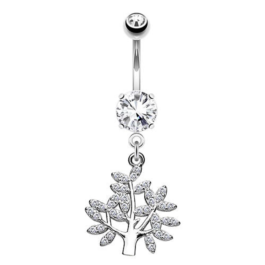 Taffstyle Bauchnabelpiercing Bauchnabelpiercing Banane Stecker Kristall Lebensbaum Anhänger, Silber
