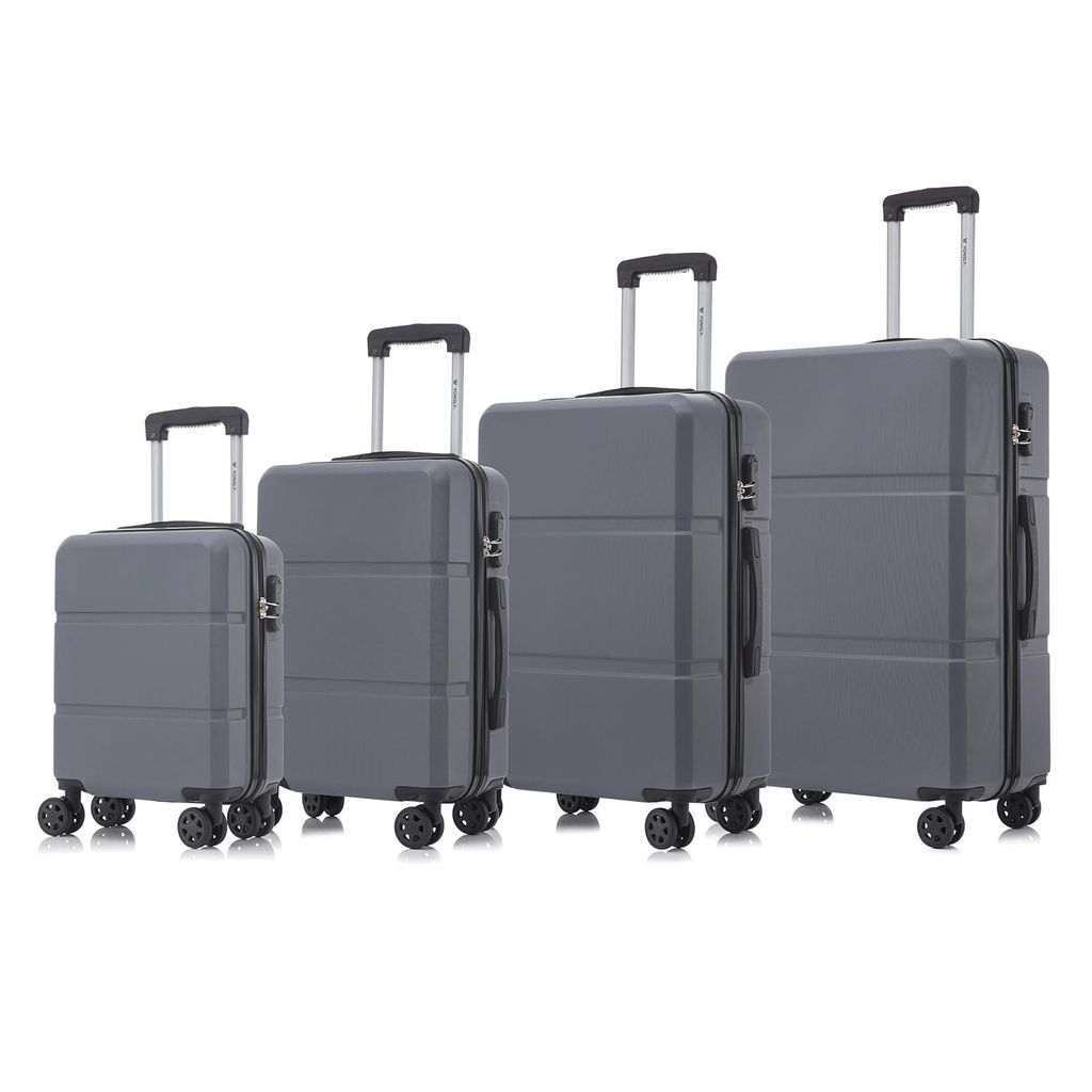 Suitcase Set, Rollkoffer Handgepäck, Kofferset, mit 4 Rollen 360°, Hartschalenreise Zahlenschloss, Weicher Gummigriff (4er Set, S,M,L&XL, Grau)