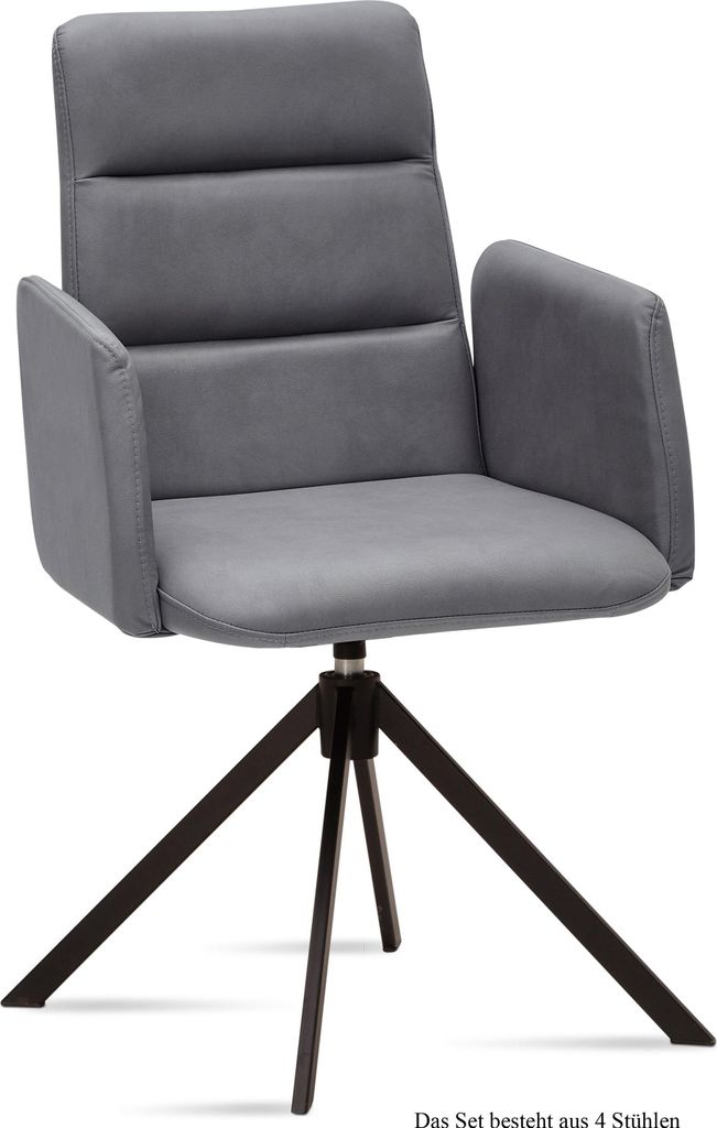 Armlehnstuhl drehbar (4er-Set) Deidre 52x92x60 Schwarz/Grau