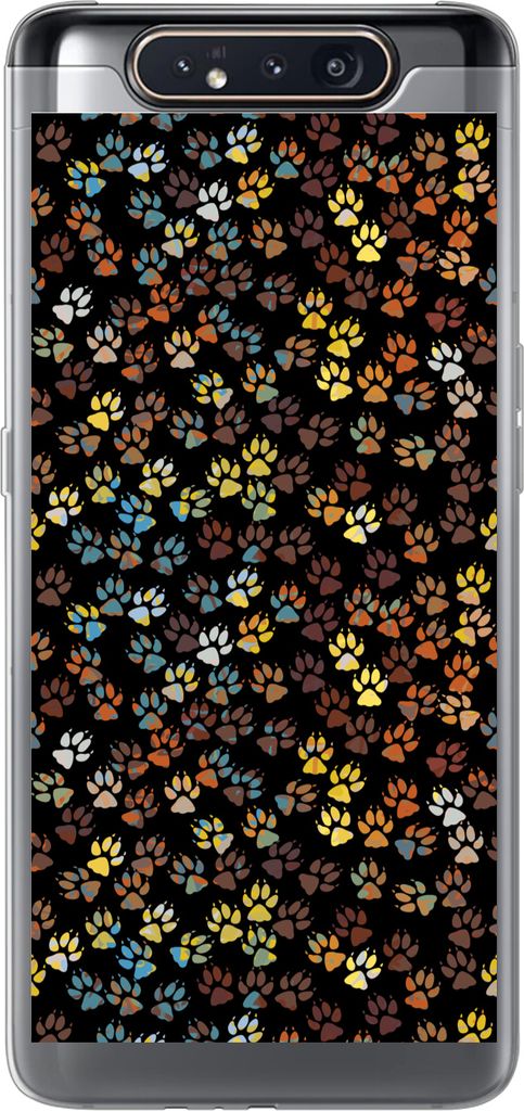 MuchoWow Handyhülle Schutzhülle Hülle für Telefoonhoesje Samsung Galaxy A80 Muster - Hunde - Pfoten - Jungen - Mädchen - Kinder - Kinder Sil...