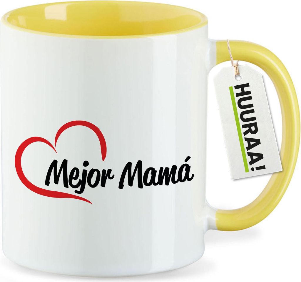 Huuraa Kaffeetasse Mejor Mamá Corazón 330ml Gelb Keramik Kaffeebecher Geschenkidee