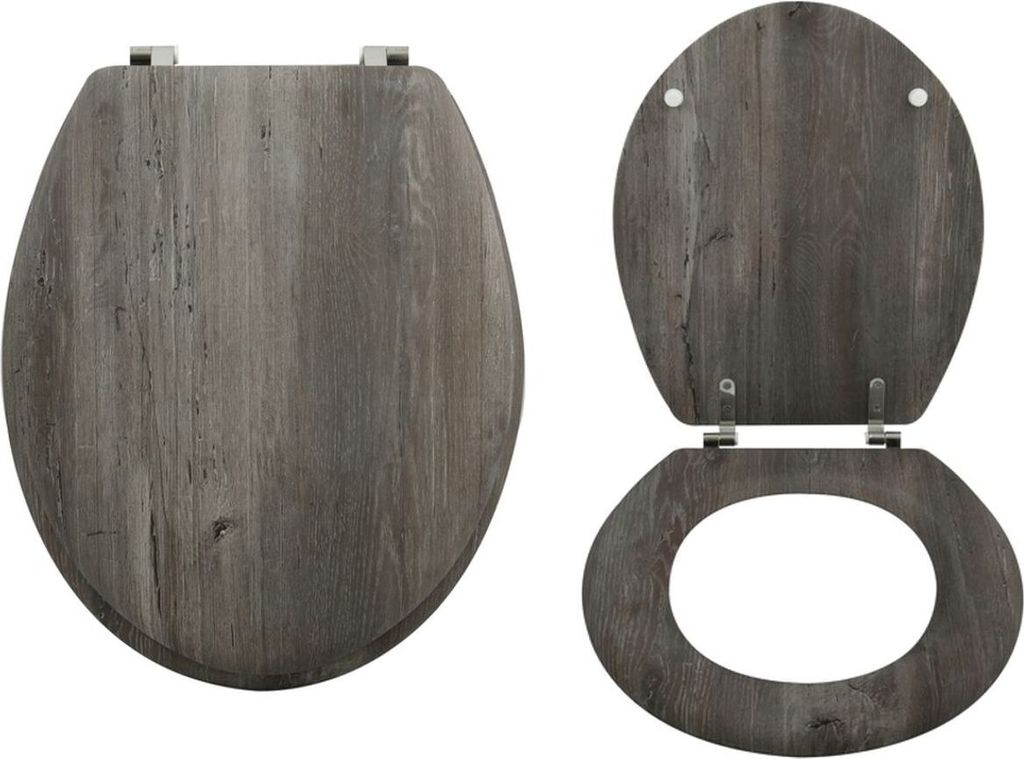 MSV WC Sitz Toilettendeckel MDF Holzkern „Blue Ridge“ Scharniere aus Edelstahl - hochwertige und stabile Qualität