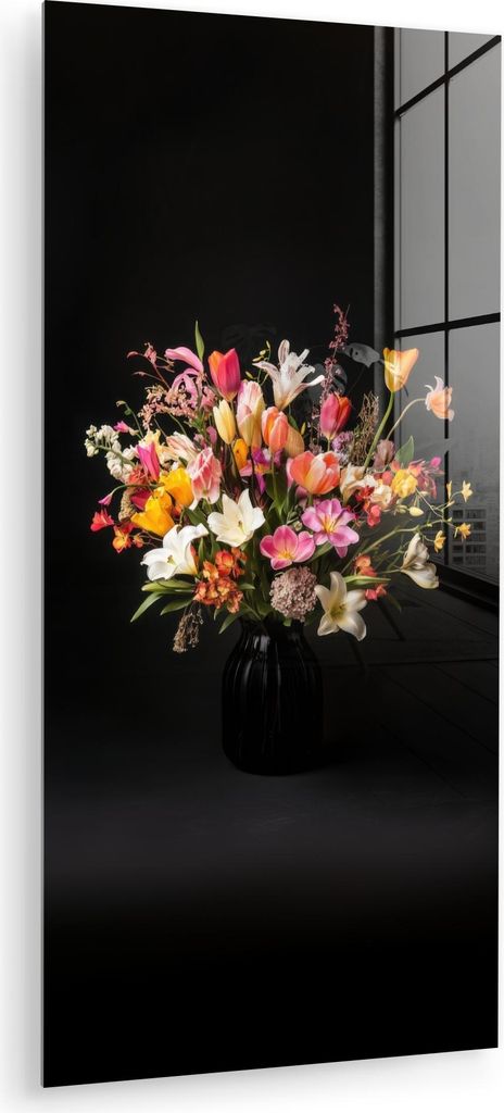 MuchoWow Glasbilder - Bilder auf Wandbild - Foto auf Glas Vase - Blumen - Tulpen 60x120 cm Wanddekoration aus Glas - Acrylglasbild - Acrylbilder - ...