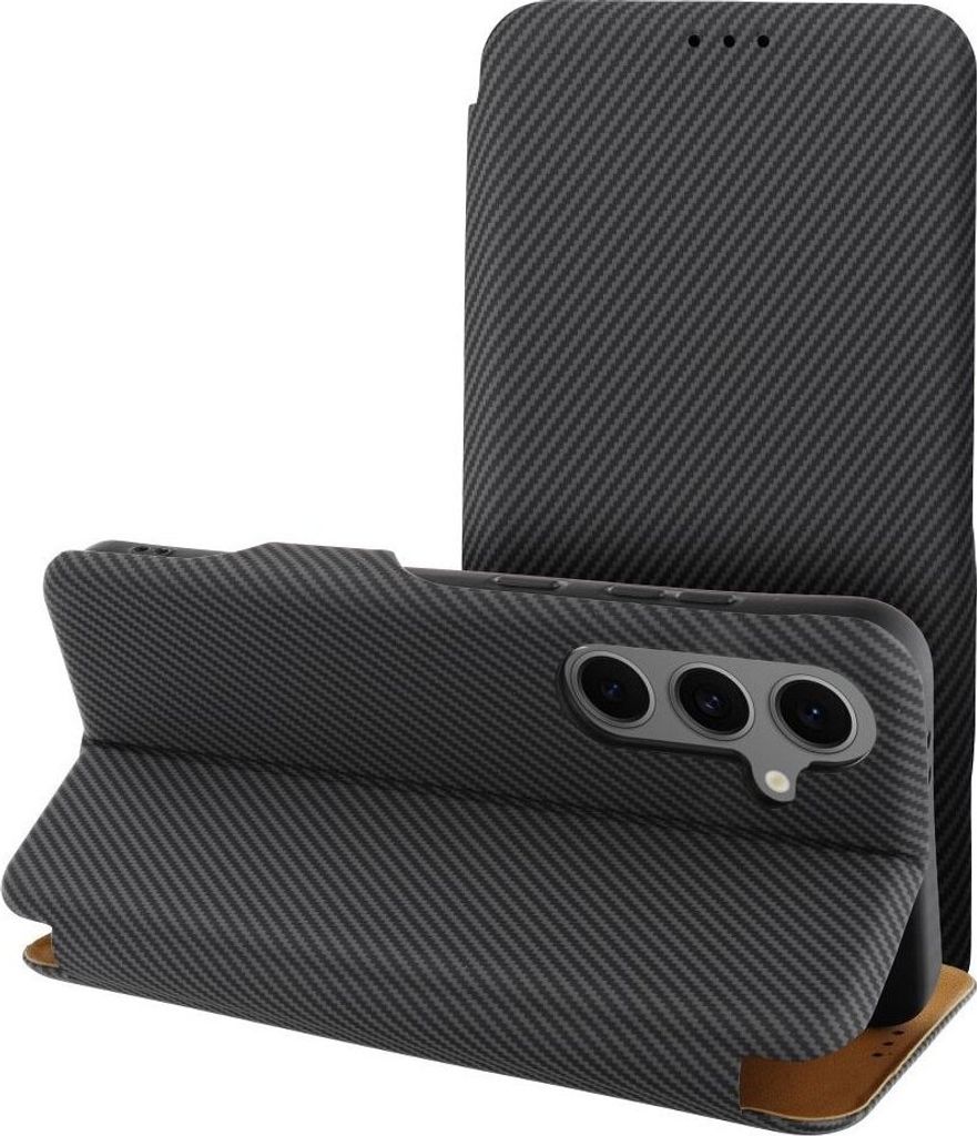 Side Magnet Carbon Buchtasche kompatibel mit Xiaomi Redmi 14c Grau