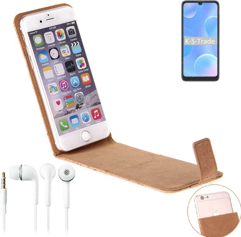 K-S-Trade Schutzhülle mit Kopfhörer kompatibel mit Blackview A50 Handyhülle Cover Kork Tasche Flipstyle Case