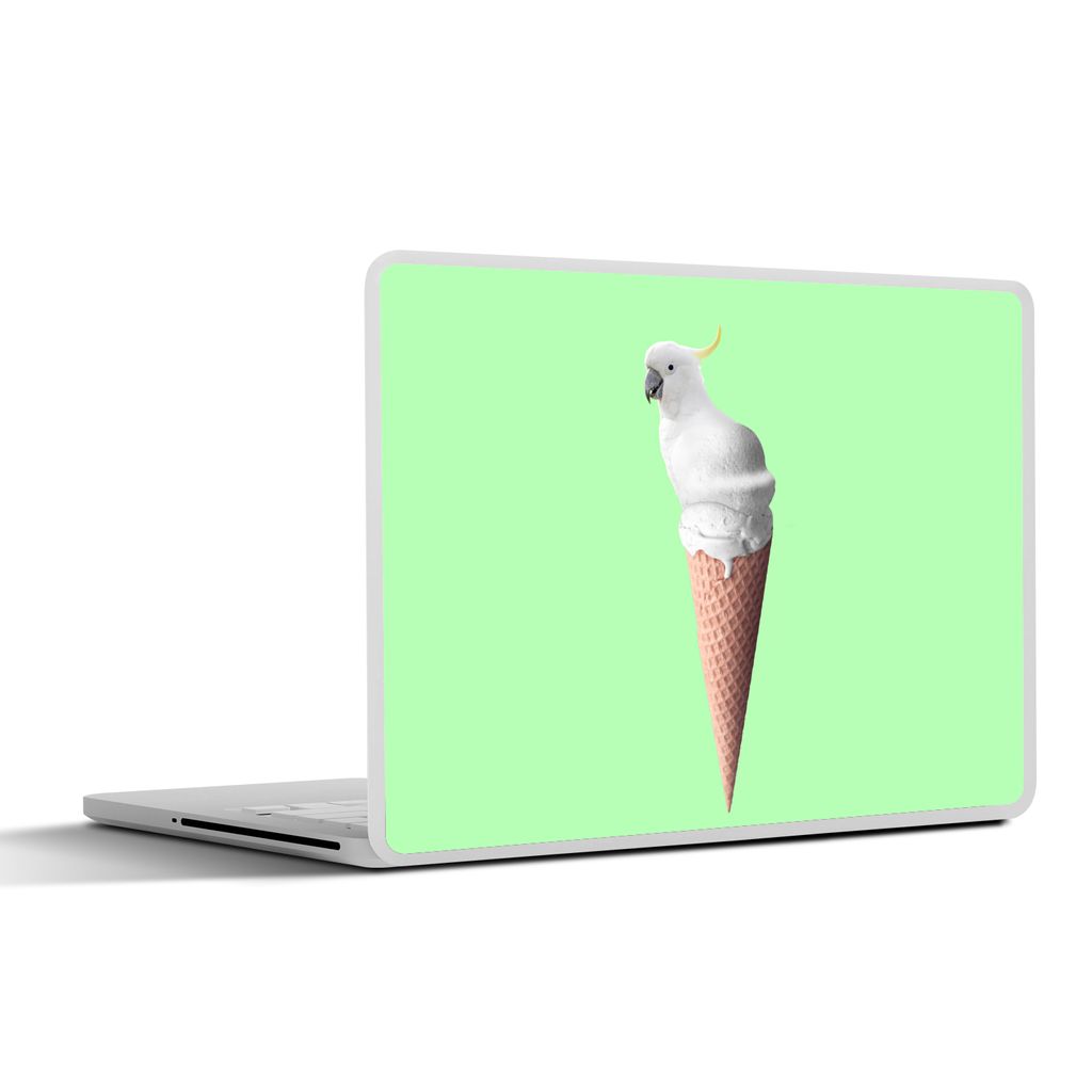 MuchoWow Laptop Aufkleber Sticker Cover Papagei - Eistüten - Eiscreme - Weiß - Grün 31x22.5 cm - Laptop-Deko