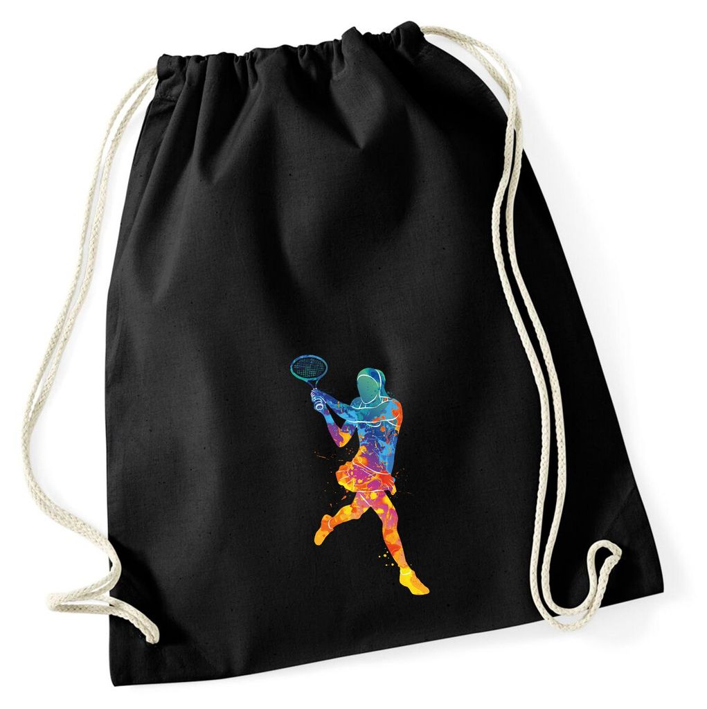 Huuraa Turnbeutel Tennis Spielerin bunte Silhouette 12 Liter Black Baumwolle Rucksack Geschenkidee