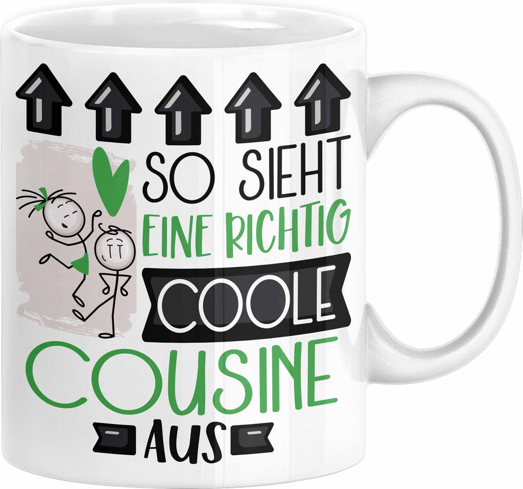 Cousine Geschenk Tasse Lustig Geschenkidee für Cousine Geburtstag So Sieht Eine Richtig Coole Cousine Aus Frauen Spruch (Weiß)