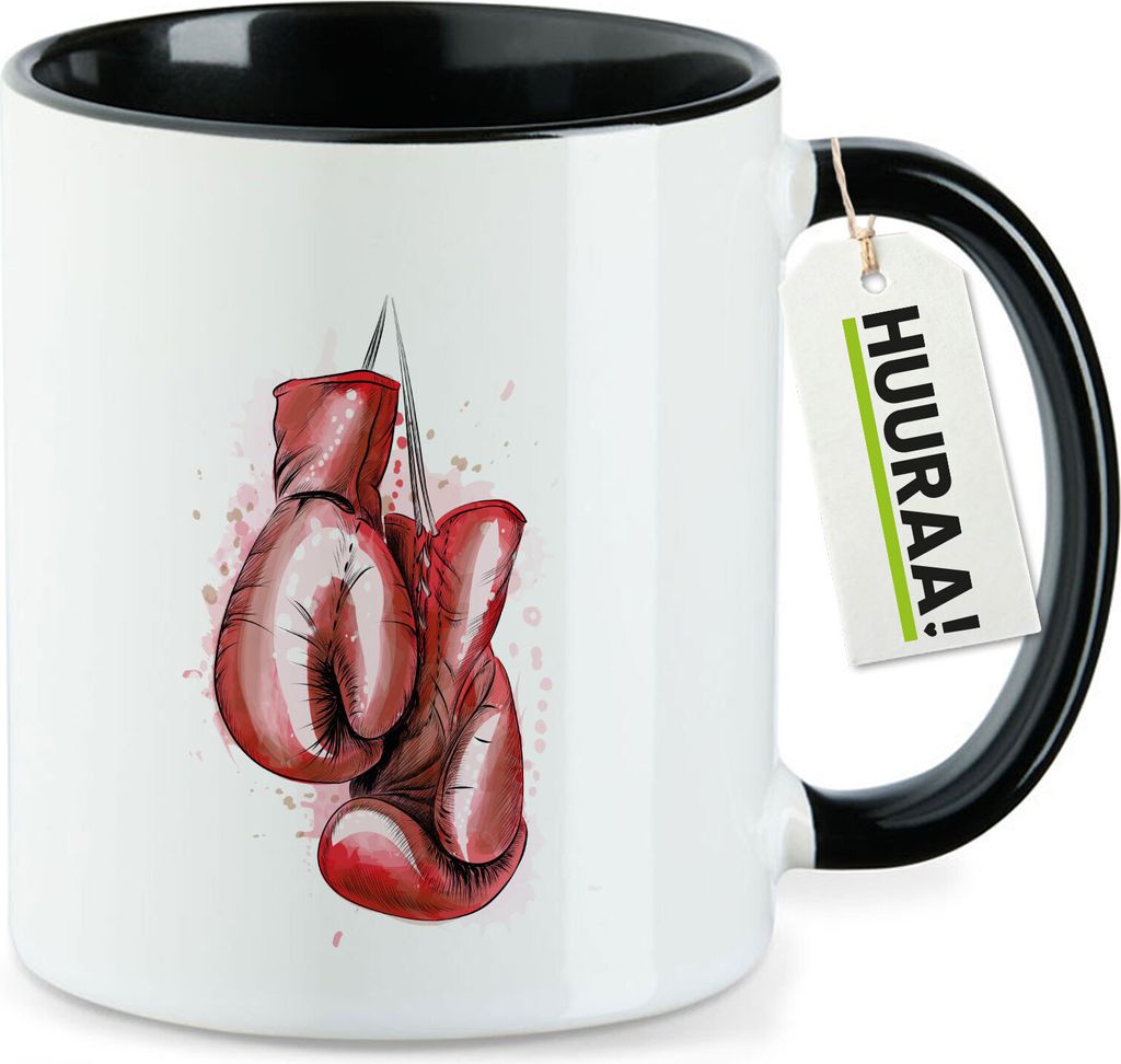 Huuraa Kaffeetasse Boxhandschuh Comic 330ml Schwarz Keramik Kaffeebecher Geschenkidee