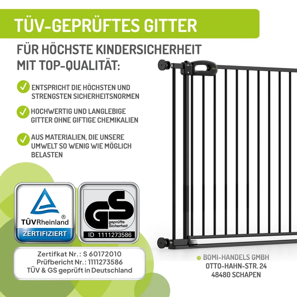 Barrière bébé sans perçage extra plate BOMI Merle FlatStep noire xl - 9