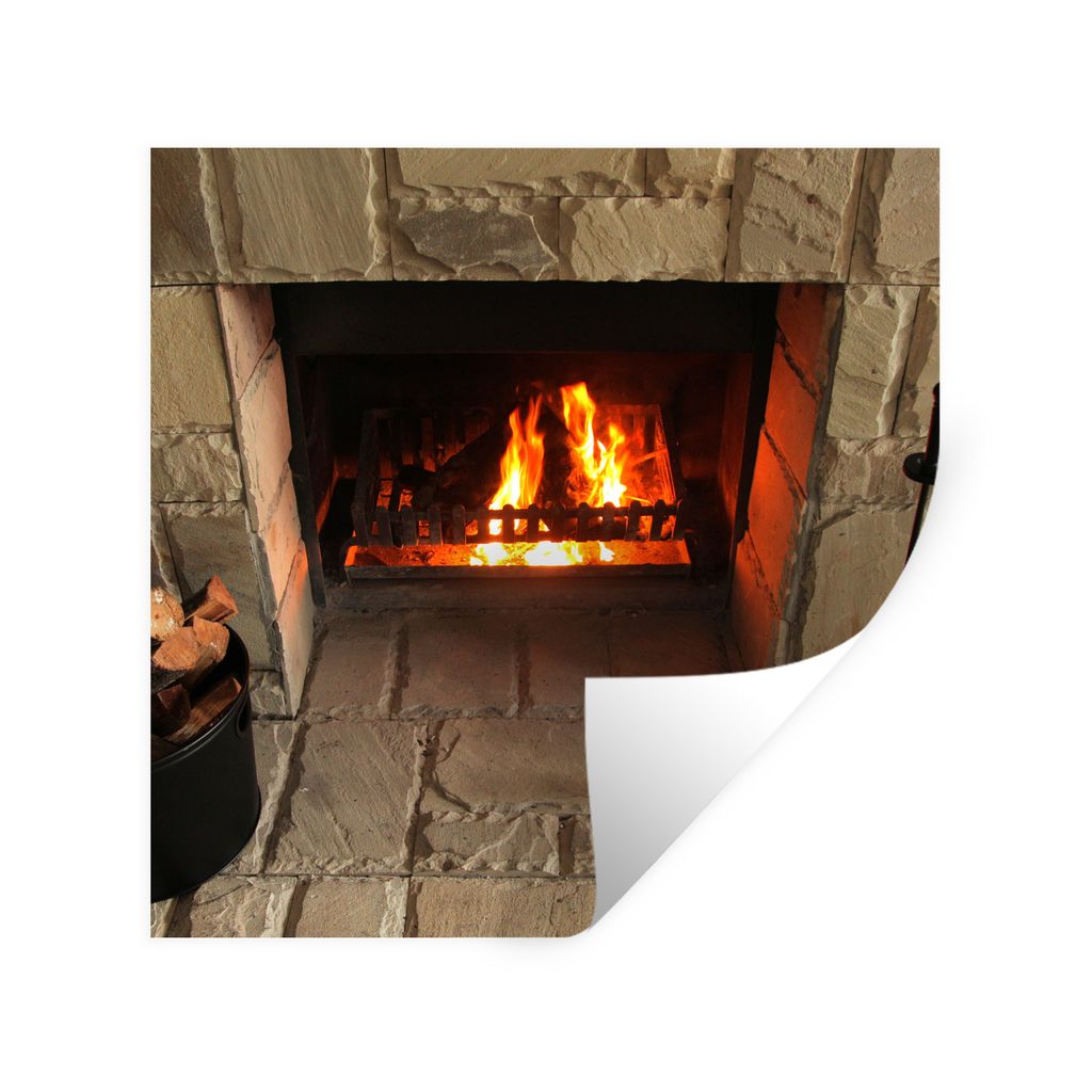 MuchoWow Wandtattoo Wandsticker Wandaufkleber Feuerstelle in einer Steinmauer 30x30 cm Selbstklebend und Repositionierbar - Repositionierbar - Wa...