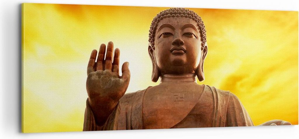 Bild auf Leinwand - Leinwandbild - Buddha Stein Sonnenuntergang - 100x40cm - Wand Bild - Wanddeko - Leinwanddruck - Bilder - Kunstdruck - Wanddekor...