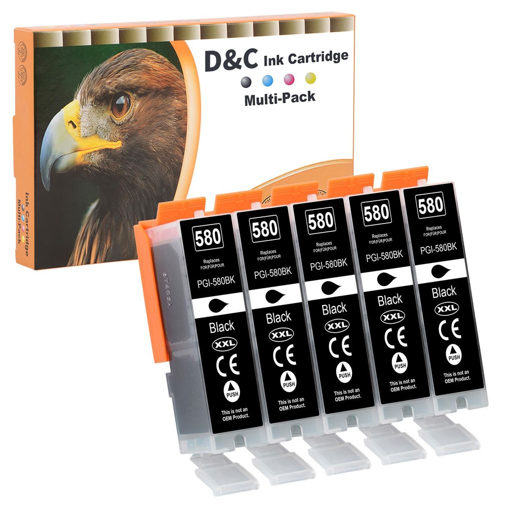 DC 5x 580 XXL Schwarz Druckerpatronen Kompatibel für Canon PGI-580 XXL Ersatz für Canon Pixma TR8550 TS6150 TS6151 TS6251 TS6350 TS8150 TS8252 TS...
