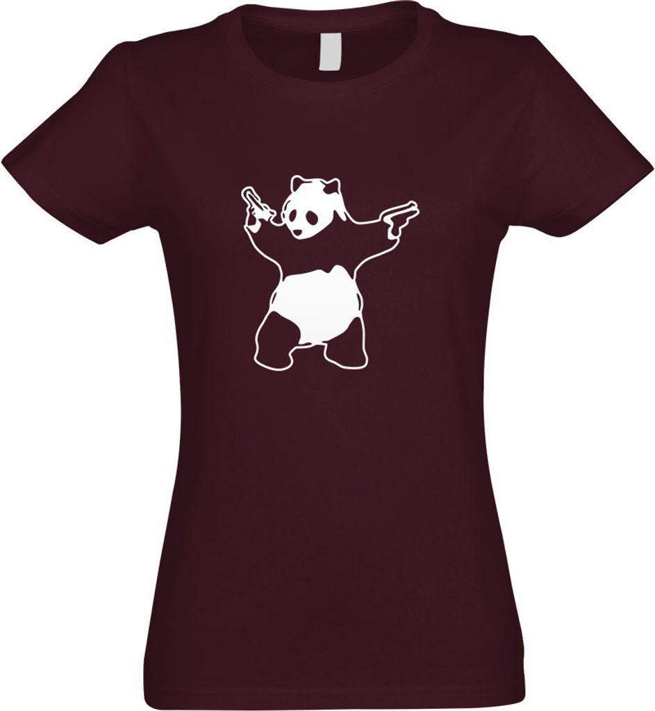 Kiwistar - T-Shirt tailliert - Damen - Burgund - Panda with Guns - mit Motiv Bedruckt - Funshirt Design - Sport - Freizeit - Damen - XXL