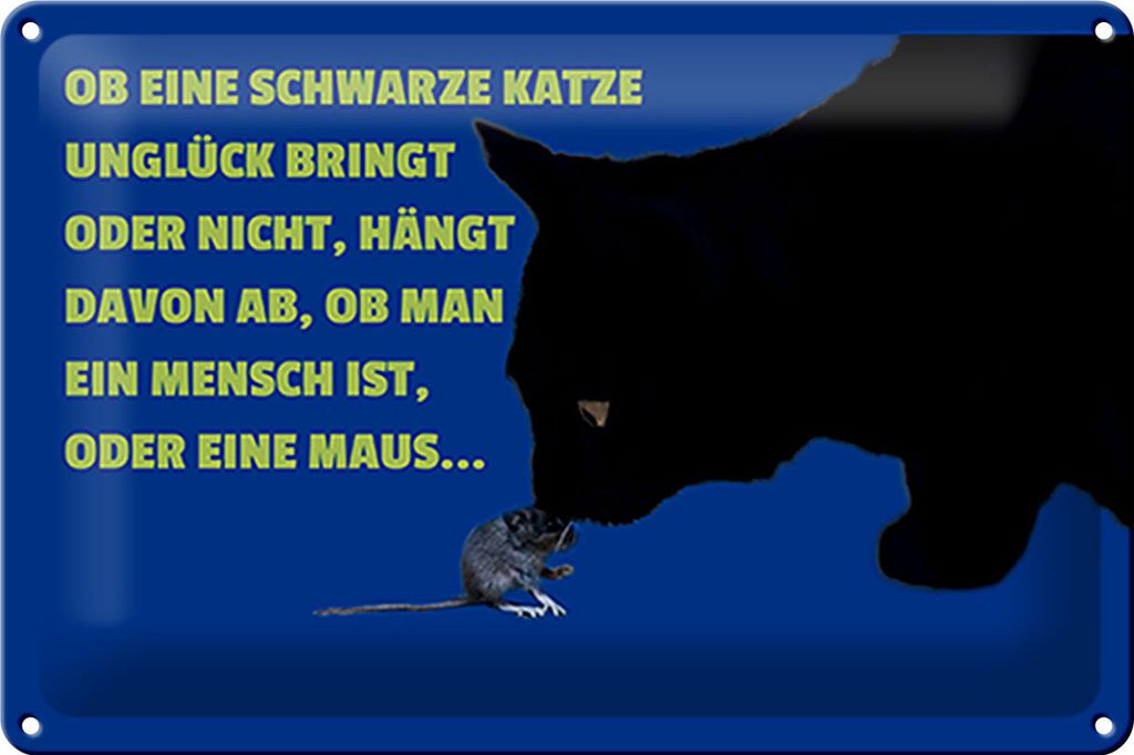 Blechschild Spruch 30x20cm ob schwarze Katze Unglück bringt