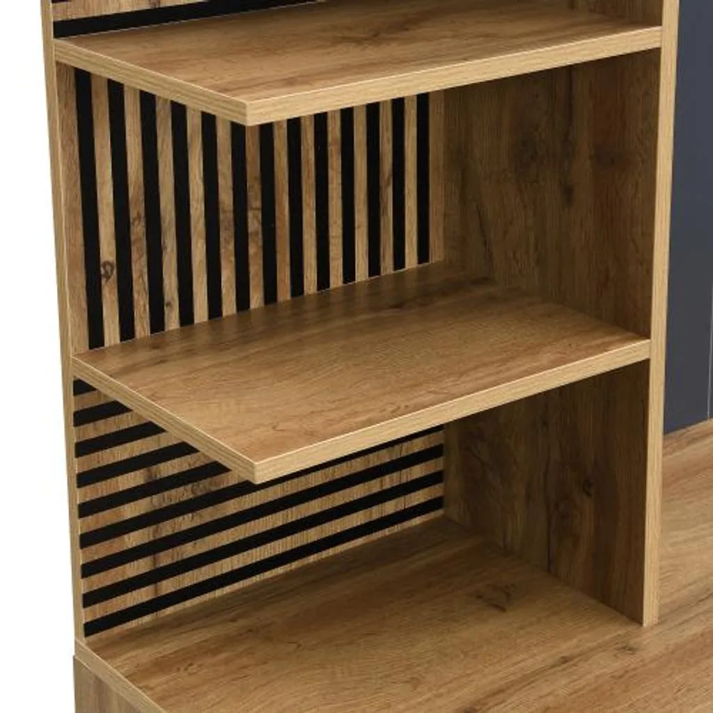 Meuble d'entrée noir et bois 100 cm AIORBER avec étagère à chaussures - 6