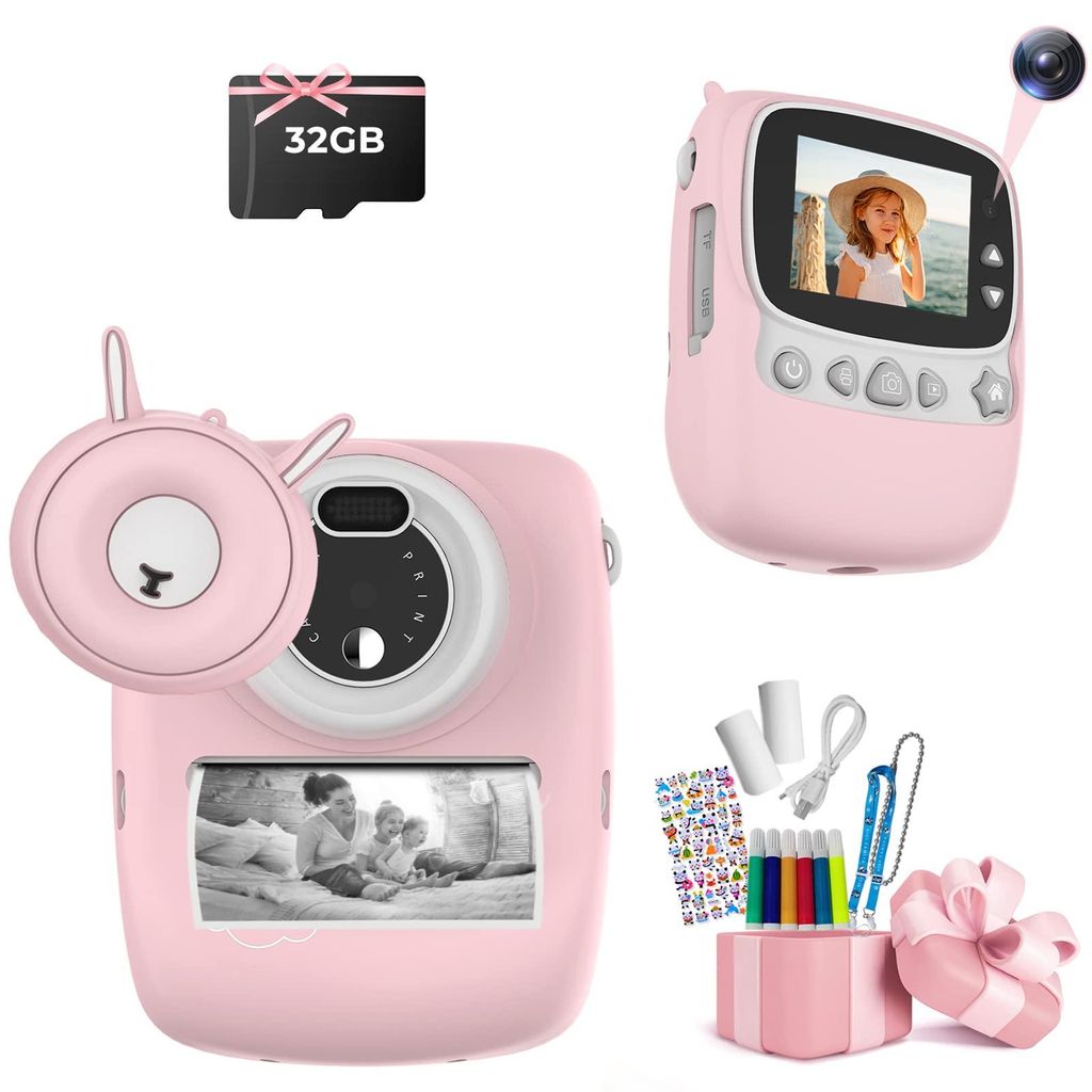 AIORBER Kinder-Sofortbildkamera mit 30MP HD-Video & 2.4" IPS-Display, inkl. 32GB Karte & 6 Farbstiften, tolles Geschenk für 3-12 Jährige