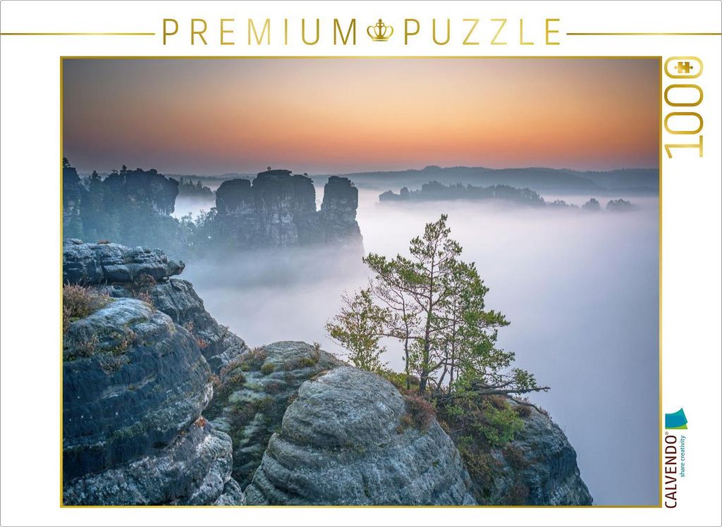 CALVENDO Puzzle Sächsische Schweiz - Nebel über dem Wehlgrund bei Rathen | 1000 Teile Lege-Größe 64x48cm Foto-Puzzle für glückliche Stunden