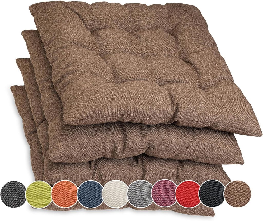 Sunnypillow 4er Set Stuhlkissen mit Bändern 40x40 cm Bequeme Polsterauflage 8cm dick Auflage für Stühle / Bänke in Haus und Garten Sitzkissen S...