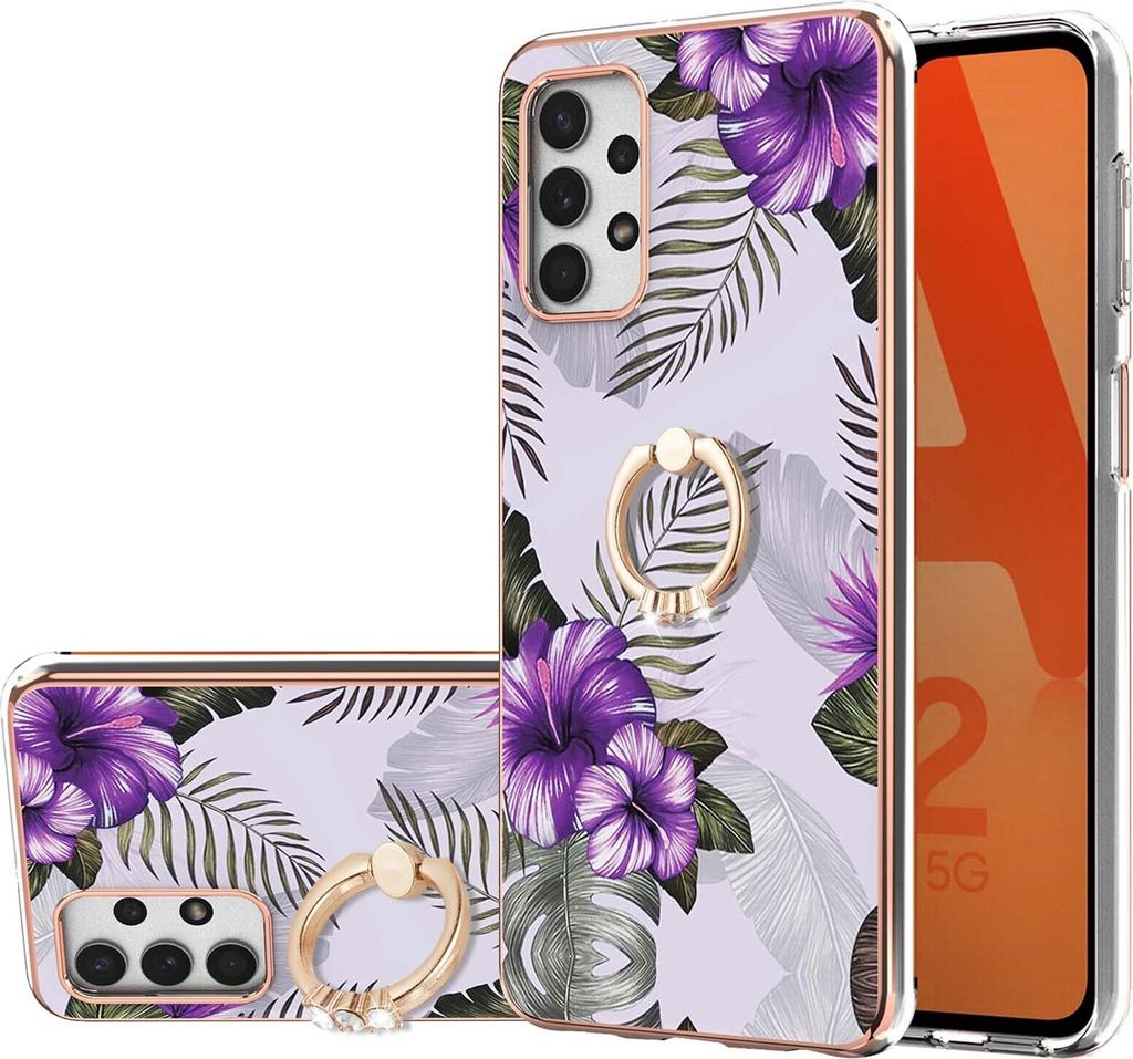 Hülle für Samsung Galaxy A33 5G Muster TPU Silikon Stoßdämpfer Bumper Schutzhülle mit Ring Ständer Lila