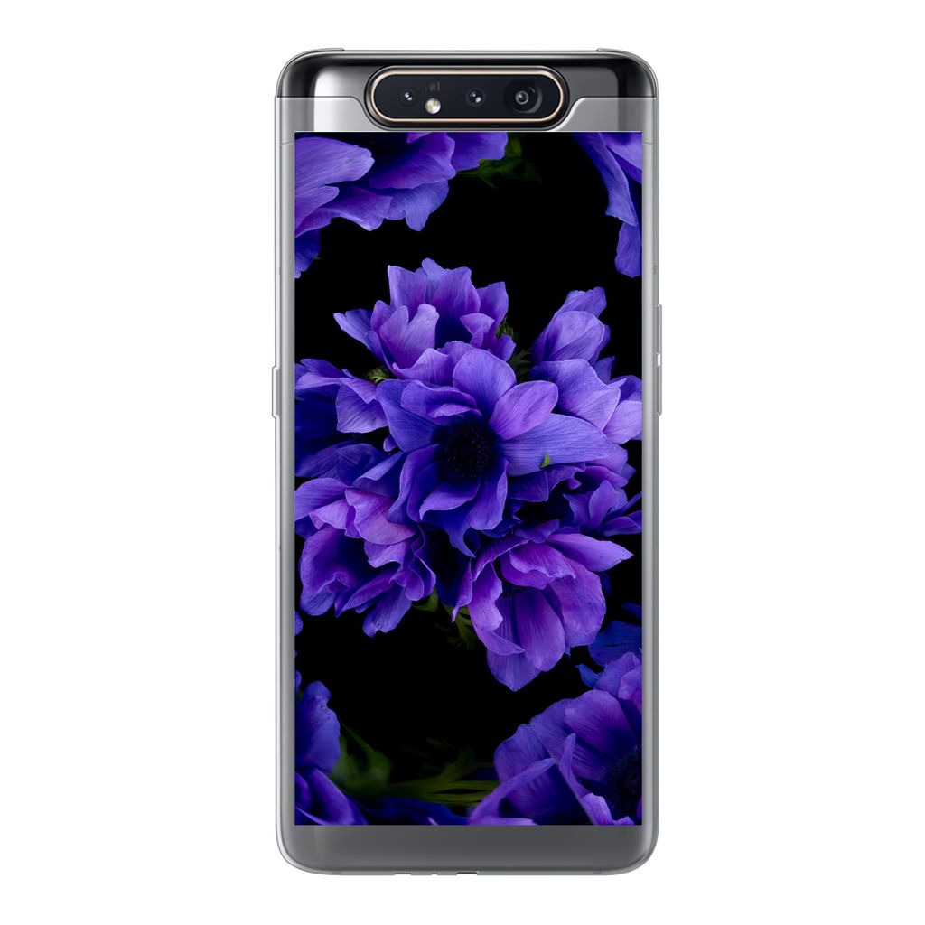 MuchoWow Handyhülle Schutzhülle Hülle für Samsung Galaxy A80 Muster - Blumen - Lila Silikon Softcase Handy Hülle - Schutzdeckel