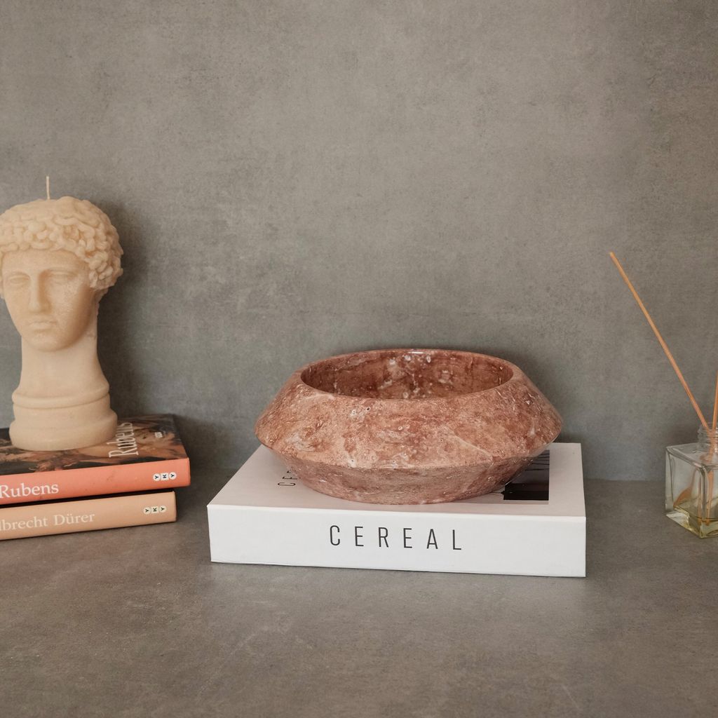 Evila Originals, MAR08810707D, Schüssel, Rot, 100 % roter Travertin-Marmor, 23 x 23 x 7 cm